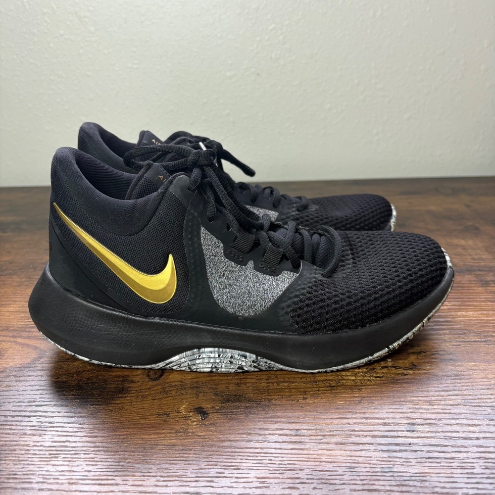 Nike Air Precision II Basketball Shoes Black Gold White AA7069-007 Mens 6.5